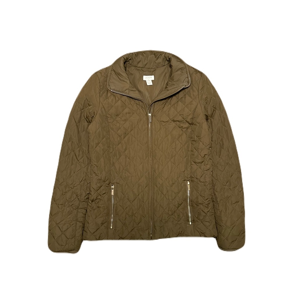 J. Crew Quilted Jacket Women's XS Green Full Zip Lined Zip Pockets Utility